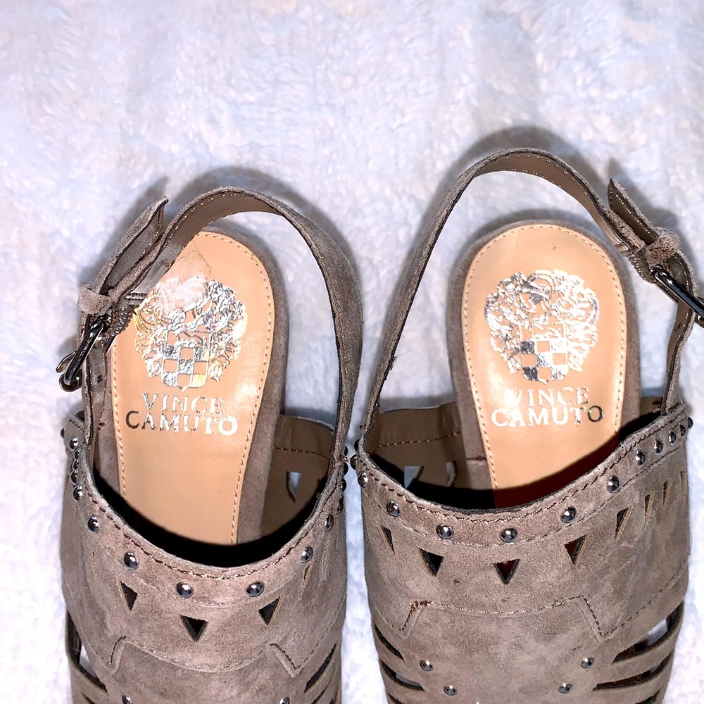 Vince Camuto Suede Cutout Peep Toe Heels - Picture 2 of 7